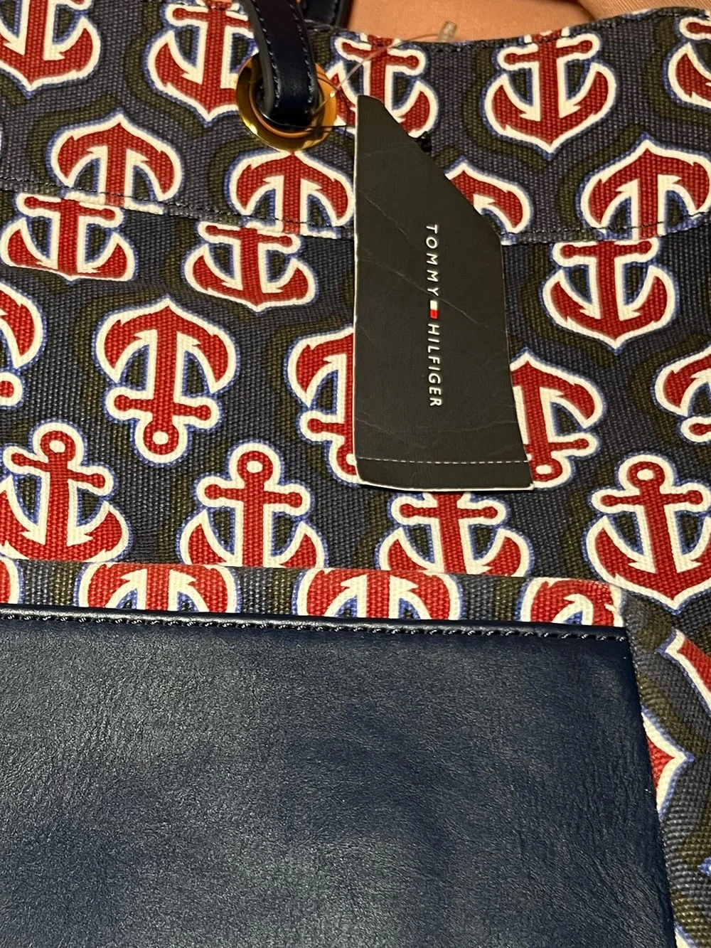 Tommy Hilfilger large Navy Anchor Print Tote Bag NWT